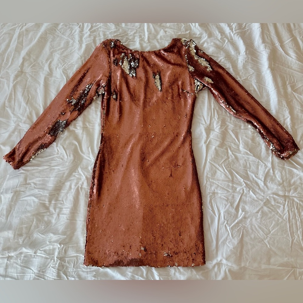 Dress the Population Lola Sequin Bodycon Dress w/ Open Back in Rose Gold - SZ L - Picture 3 of 9